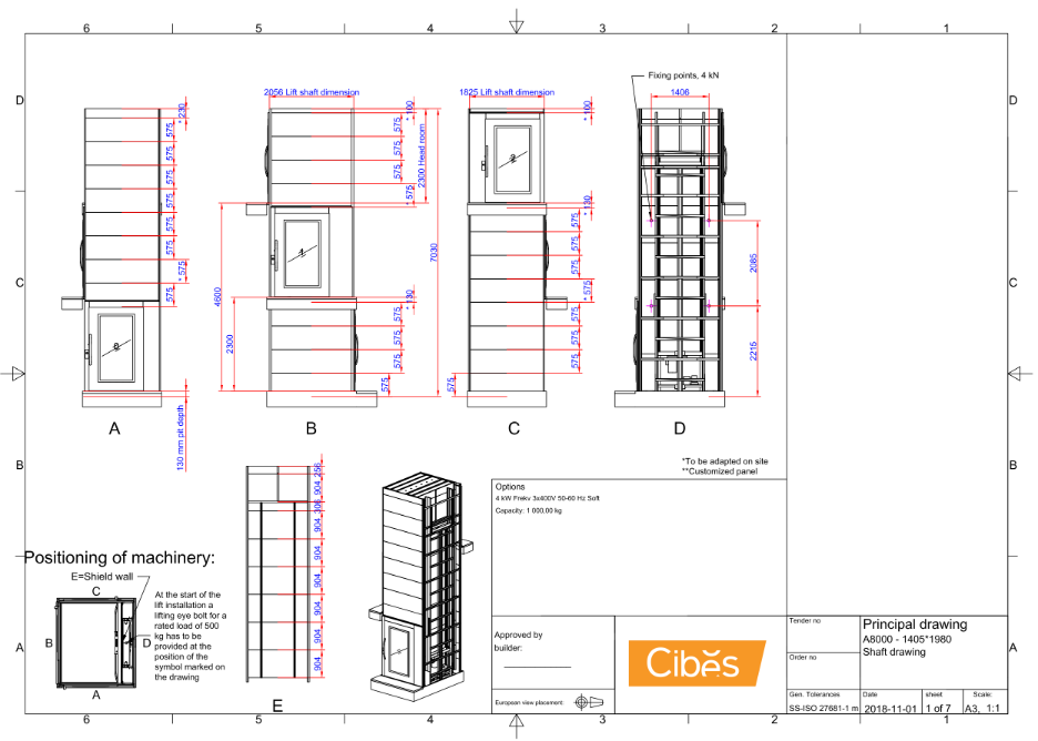 cibes lift extra size a8000 technical drawings designer architect dimensions